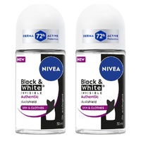 NIVEA Deo Roll-On Black & White Invisible Authentic 50mL Pack of 2