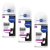 NIVEA Deo Roll-On Black & White Invisible Authentic 50mL Pack of 3