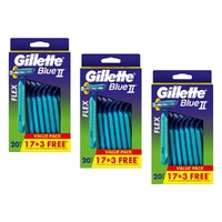 Gillette Blue II Plus Disposable Razors 20 Pack Bundle of 3