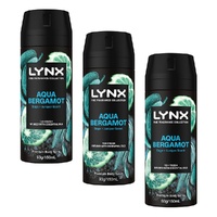 Lynx Fine Fragrance Body Spray Aqua Bergamot 150mL x 6 Bundle of 3