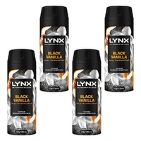Lynx Fine Fragrance Body Spray Black Vanilla 150mL x 6 Bundle of 4