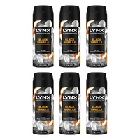 Lynx Fine Fragrance Body Spray Black Vanilla 150mL x 6 Bundle of 6