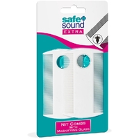 Safe and Sound Pair White Nit Lice Comb With Magnifying Glass Egg Remover