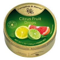 Cavendish and Harvey Citrus Fruit Drops 200g Tin Sweets C&H Candy Lollies