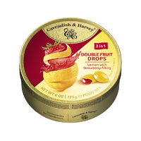 Cavendish and Harvey Double Fruit Lemon Drops Filled With Strawberry 175gm Tin Sweets