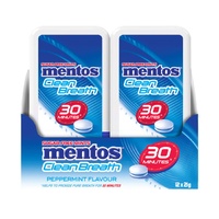 Mentos CleanBreath Peppermint Sugar Free Mints 21g Display of 12