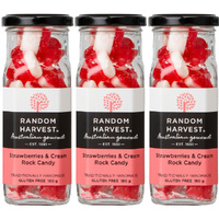Random Harvest Strawberries and Cream Rock Candy 3 x 180g Glass Jars Gluten Free