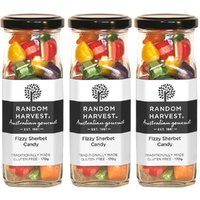 Random Harvest Fizzy Sherbet Candy 3 x 170g Glass Jars Gluten Free Vegan
