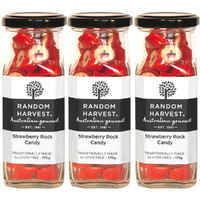 Random Harvest Strawberry Rock Candy 3 x 170g Glass Jars Gluten Free Vegan