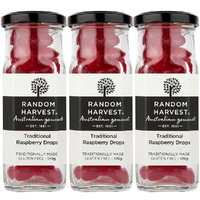 Random Harvest Traditional Raspberry Drops 3 x 170g Glass Jars Gluten Free