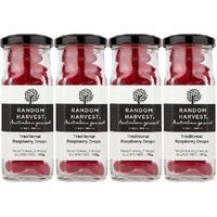 Random Harvest Raspberry Drops Candy 4 Pack 170g Glass Jar Vegan Australian Sweets