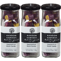 Random Harvest Passionfruit Rock Candy 3 Pack 170g Glass Jar Vegan Lollies