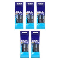 Gillette Blue3 Disposable Shaving Razor 4 Pack x 6 Bundle of 5