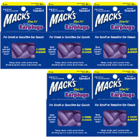 Macks Slim Fit Soft Foam Earplugs 5 Pair NRR 31 dB Bundle Pack