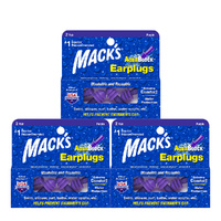 Macks AquaBlock Purple Earplugs 2 Pair Storage Case Washable Reusable Pack of 3