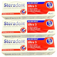 Steradent Denture Fixative Cream Ultra 3 3 Pack 40g Strong Hold