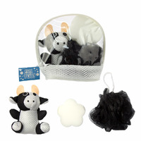 Fun in the Bath Cow Shaped Animal Plush Sponge And Loofa Bath Gift Set