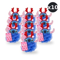 Disney Stitch at Christmas Body Puff Exfoliator with Reindeer Antlers Pack of 10