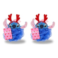 Disney Stitch at Christmas Body Puff Exfoliator with Reindeer Antlers Pack of 2