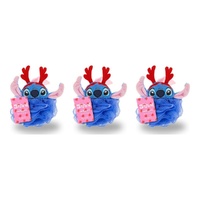 Disney Stitch at Christmas Body Puff Exfoliator with Reindeer Antlers Pack of 3