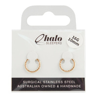 Halo Sleepers Satin Twist Earrings 10mm Rose Gold Stainless Steel 16G Pair