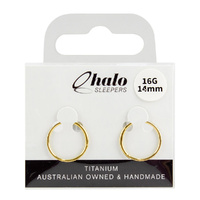 Halo Sleepers 14mm Gold Titanium Pave Gem Sleeper Earrings 16G Hypoallergenic