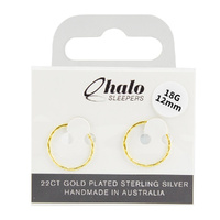 Halo Sleepers 12mm 22ct Gold Plated Sterling Silver Sleeper Earrings 18G