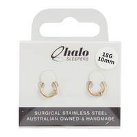 Halo Sleepers 10mm Rose Gold Stainless Steel Gem Ball Earrings 18G