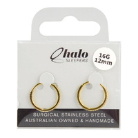 Halo Sleepers Gold 12mm Stainless Steel Gem Huggie Earrings 16G Hypoallergenic
