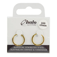 Halo Sleepers 14mm Gold Gem Huggie Earrings Stainless Steel 16G Hypoallergenic