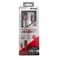 SAS Mobile USB A to Lightning Charge and Sync Cable 1m iPhone Assorted