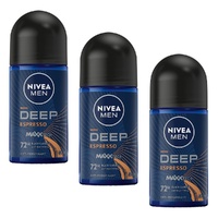 Nivea Men Deep Espresso 72H Anti-Perspirant Roll-On 50mL Pack of 3