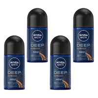 Nivea Men Deep Espresso 72H Anti-Perspirant Roll-On 50mL Pack of 4