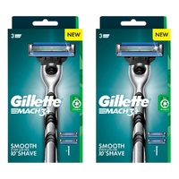 Gillette Mach3+ Razor Handle Plus 2 Cartridges 3 Piece Set Pack of 2
