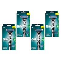 Gillette Mach3+ Razor Handle Plus 2 Cartridges 3 Piece Set Pack of 4
