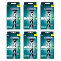 Gillette Mach3+ Razor Handle Plus 2 Cartridges 3 Piece Set Pack of 6