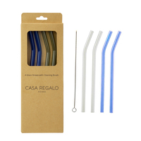Glass Straws Blue Reusable 22.5cm Pack Of 4 With Cleaning Brush