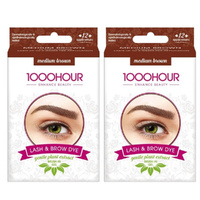 1000 Hour Plant Extract Eyelash & Brow Dye Kit Natural Medium Brown 2x Value Pack