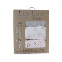 Bubba Blue Bamboo Pink Bloom Muslin Wrap 3pk Newborn Gift Baby Blanket