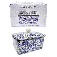 Blue Story Fine China Butter Dish Blue Floral