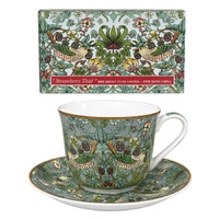 Strawberry Thief Breakfast Cup and Saucer Aqua Fine Bone China
