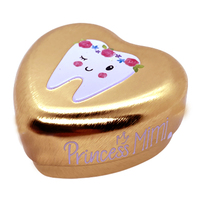 Princess Mimi Small Heartshape Tooth Fairy Tin Pink Tooth with Roses