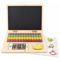 Wooden Magnetic Notebook Laptop Toy with Alphabet Tiles and Chalkboard