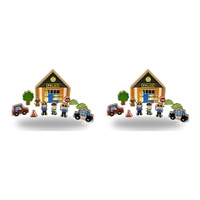 Wooden Police Station Playset with Figures and Vehicles Pack of 2