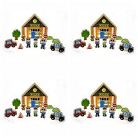 Wooden Police Station Playset with Figures and Vehicles Pack of 4