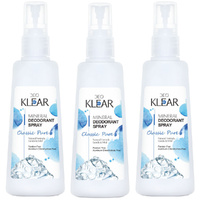 Deoklear Classic Pure Mineral Deodorant Spray Pack of 3 100ml Alcohol Free