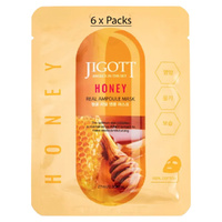 Jigott Honey Extract Ampoule Sheet Mask 27ml Korean Cotton Face Mask x 6