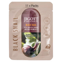 Jigott Black Snail Extract Ampoule Sheet Mask 27ml Korean Cotton Face Mask x 11