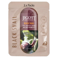 Jigott Black Snail Extract Ampoule Sheet Mask 27ml Korean Cotton Face Mask x 3