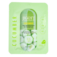 Jigott Korean Sheet Face Mask Cucumber Extract 27ml 100% Cotton Ampoule Mask